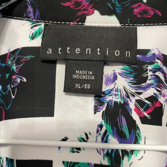 ATTENTION: Funky Multicolor Button-Up Collared Blouse w Sheer Panels Sz XL - Picture 6 of 9